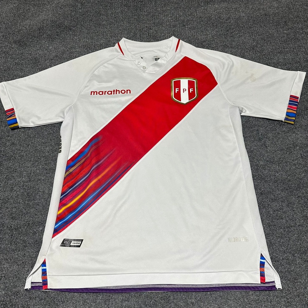Marathon Peru FPF Soccer Jersey White Red Sash Mens Large
